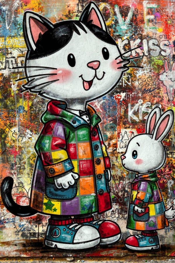 Urban dieren schilderij – kat en konijn popart