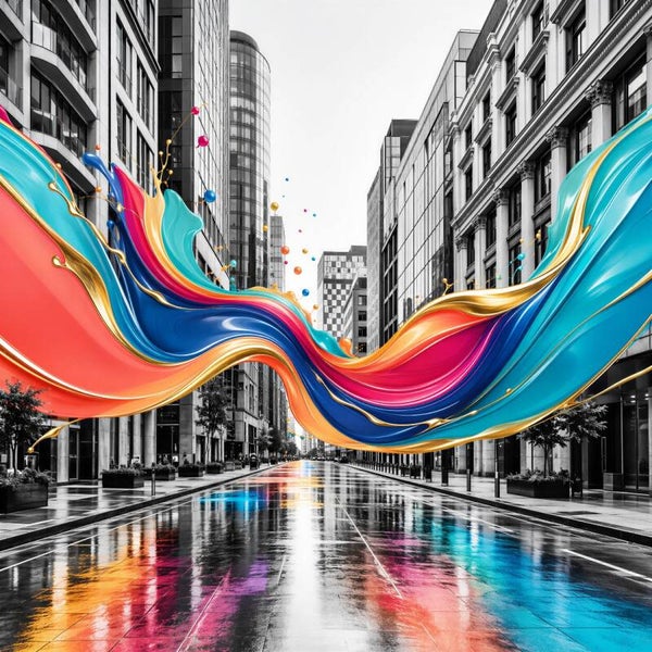 Kleurstroom – modern stadsgezicht schilderij zwart-wit met kleur