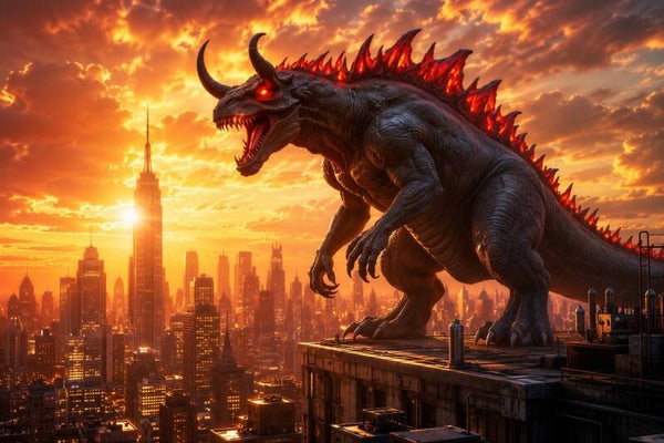 Urban Titan – reusachtig monster boven wereldstad schilderij