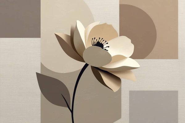 Velourbloom – bloemschilderij met zachte schaduw en beige vlakken