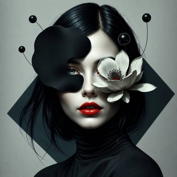Verborgen Contrast – modern zwart-wit portret schilderij