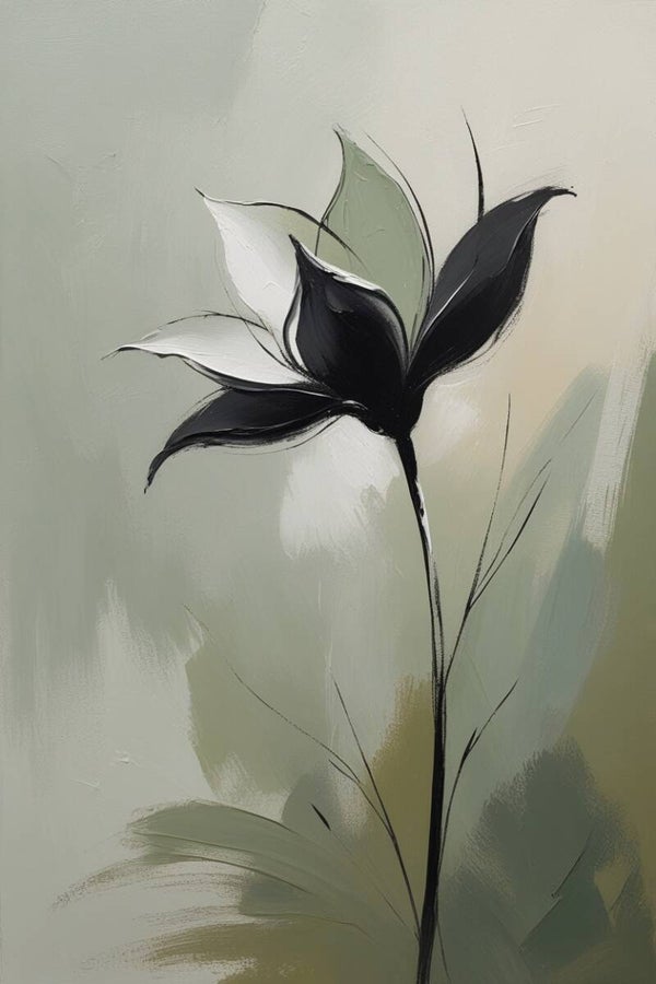Verfstil – abstract bloemenschilderij in groen, wit en zwart