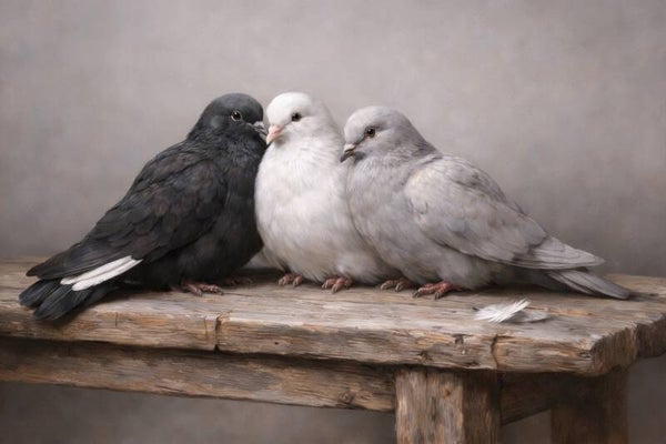 Vertrouwenskring – schilderij met drie duiven in zachte natuurtinten