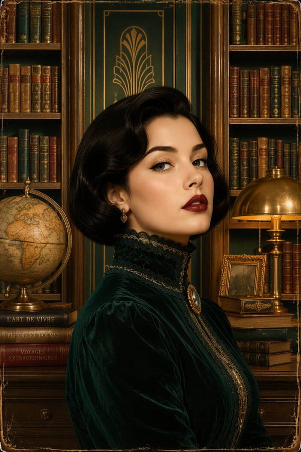 Vintage Library Muse – vintage schilderij vrouw in klassieke bibliotheek