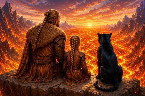 The Last Ember – Vikingfamilie bij Lavavallei Schilderij