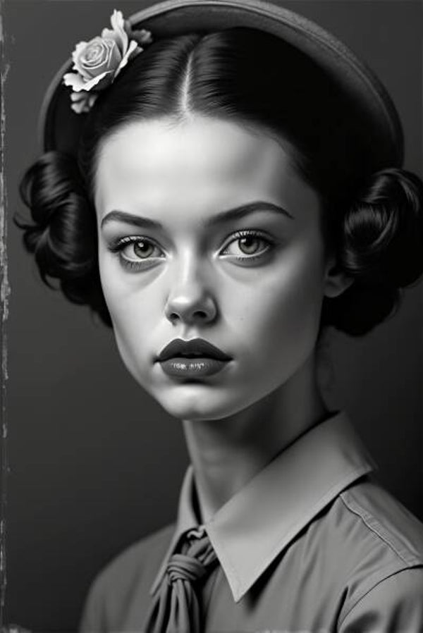 Vintage Rose Gaze – klassiek vrouw portret in zwart-wit