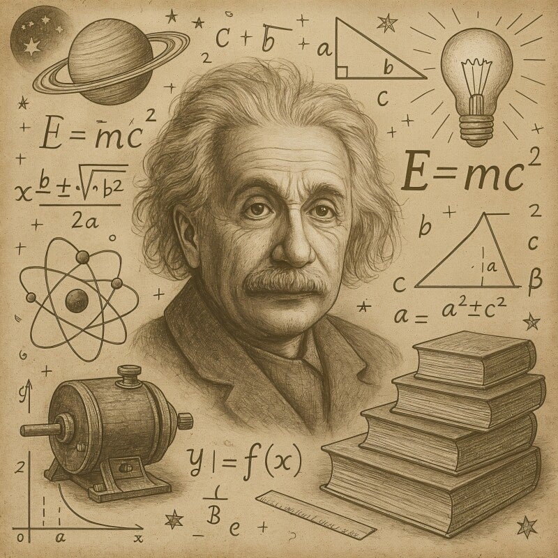 Vintage design schilderij met Einstein als wetenschappelijk kunstwerk in klassieke stijl