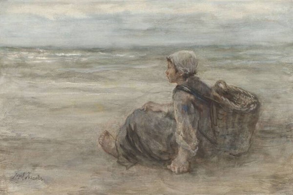 Vissersmeisje op het strand – Jozef Israëls schilderij aan zee