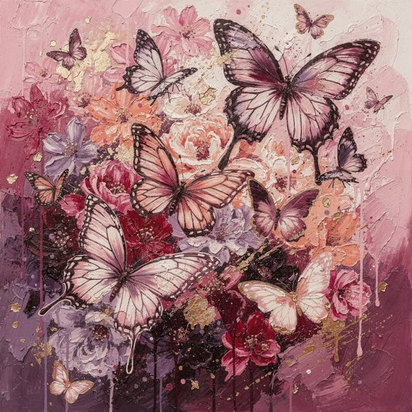 Fluisterende vlinders – roze bloemen en vlinder schilderij voor meidenkamer tienerkamer slaapkamer