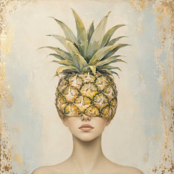 Tropical Muse – vrouw met ananas surrealistisch kunstwerk
