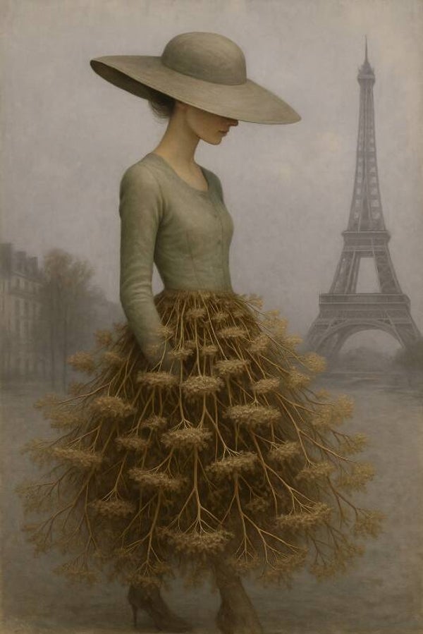 Roots of Paris – Vrouwelijk Portret met Rok van Gedroogde Berenklauw