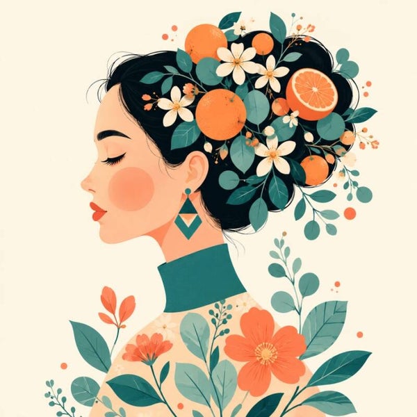 Citrusbloei – modern vrouw schilderij met sinaasappels