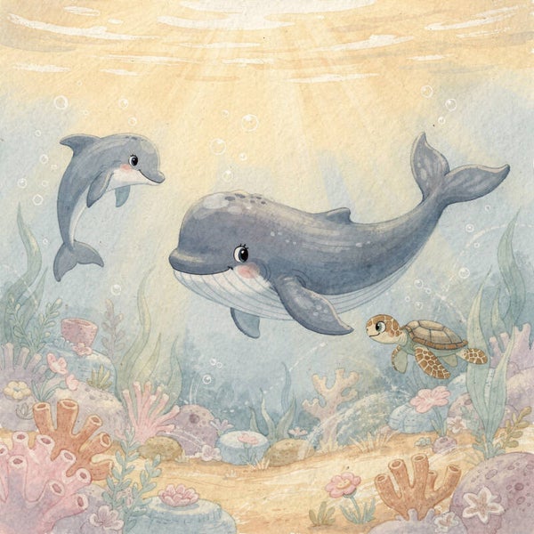 Onderwaterdroom – walvis dolfijn schildpad kinderkamer schilderij oceaan dieren