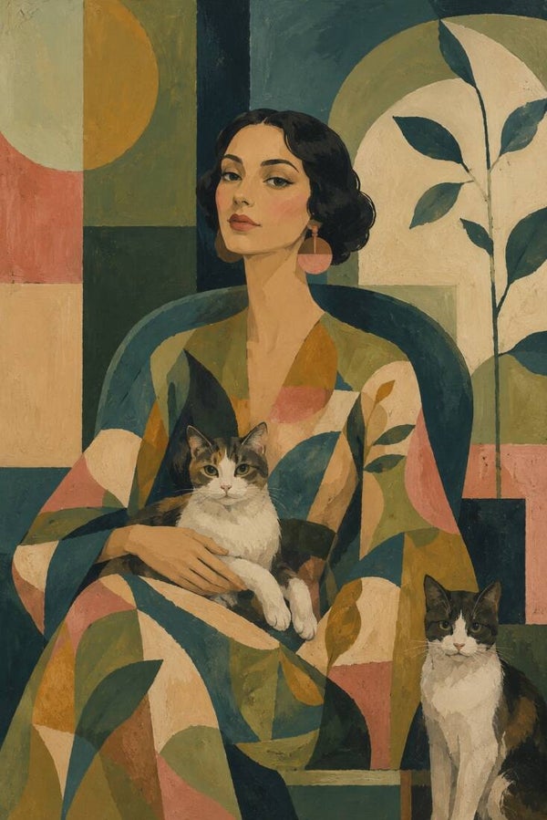 Samen in Rust – schilderij vrouw met katten