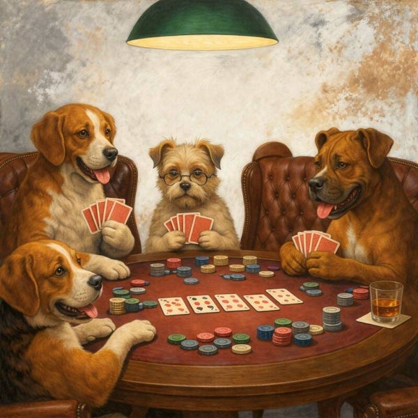 Whisky & Woef – schilderij honden aan kaarttafel met poker