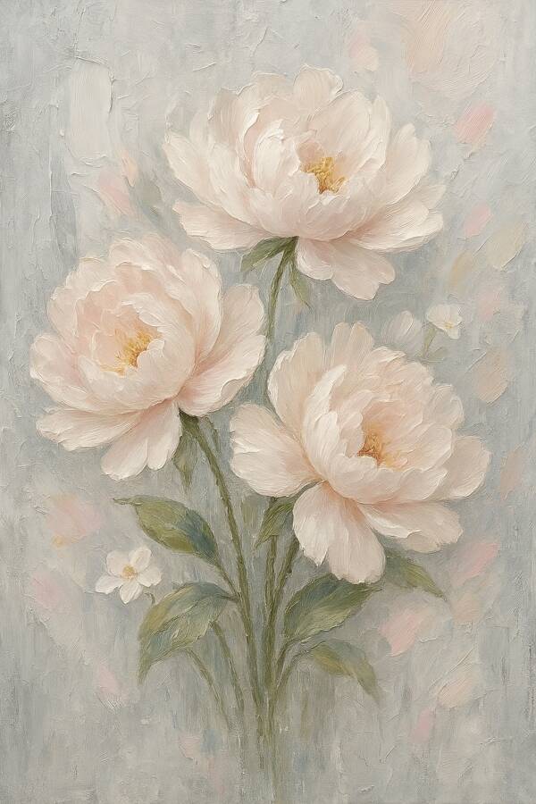 Zachte Pastelpioen – Pastelpioen – pioenroos schilderij in zachte kleuren