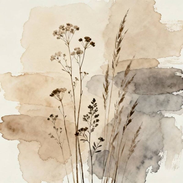 Zandbries – botanisch schilderij met veldbloemen in zachte aarde- en grijstinten