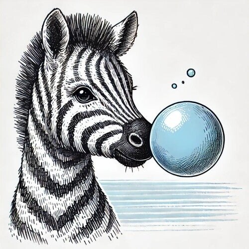 Vintage Zebra met Kauwgombel – Kinderkamer Wanddecoratie