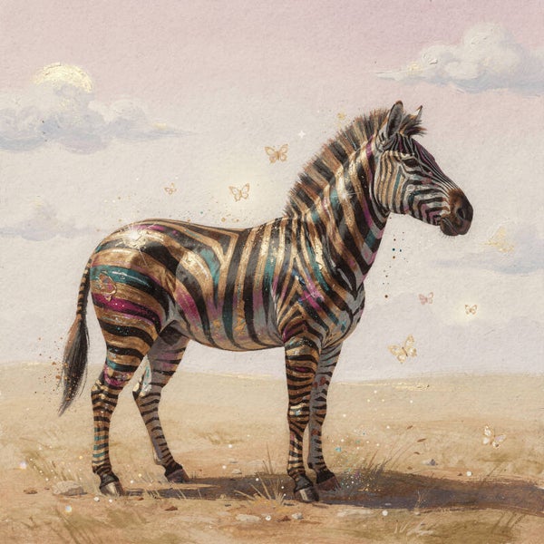 Gouden zebra – schilderij met kleurrijke strepen voor kinder- en tienerkamer