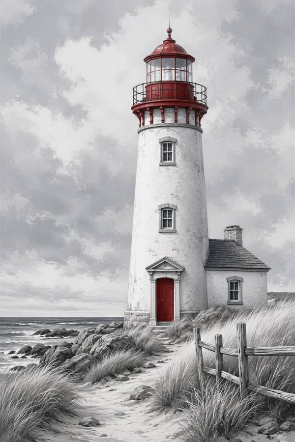 Kustlicht – zee vuurtoren schilderij in landelijke stijl