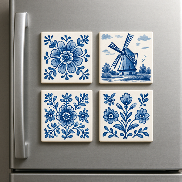 4 magneet tegeltjes 5 x 5 cm naar keuze voor 25 euro