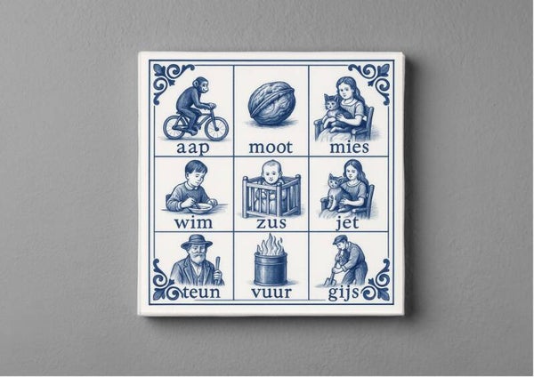 Delftsblauwe tegeltjes magneet 5 x 5 cm Aap Noot Mies leesplankje