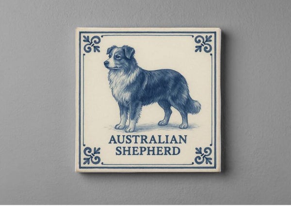 Delftsblauw Tegeltjes magneet 5x5 cm - Aussie , Australian sheperd