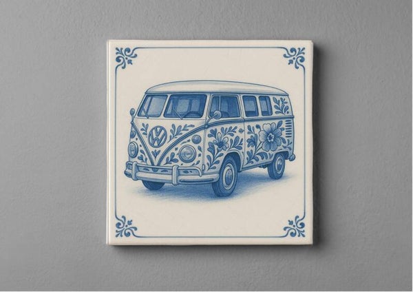 Delftsblauw Tegeltjes magneet 5 x 5 cm - Volkswagen T1 Busje