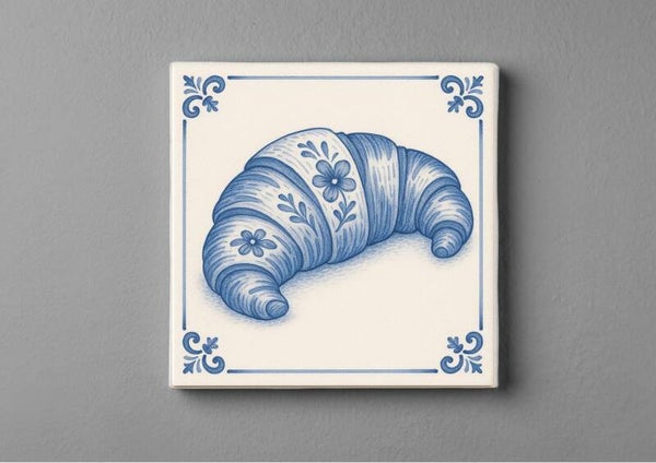Delftsblauw Tegeltjes magneet 5 x 5 cm met Croissant