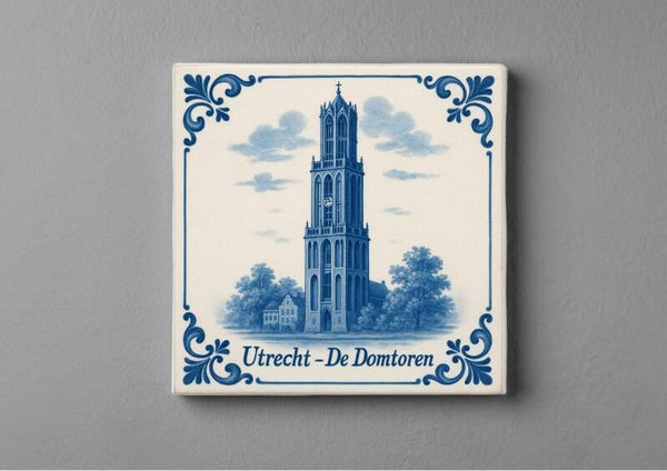 Delftsblauw tegeltjes magneet 5x5 cm - De Domtoren