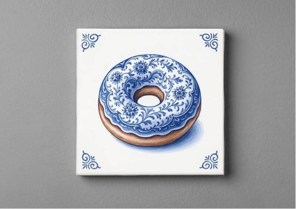 Delftsblauw Donut Tegeltjes magneet 5x5 cm