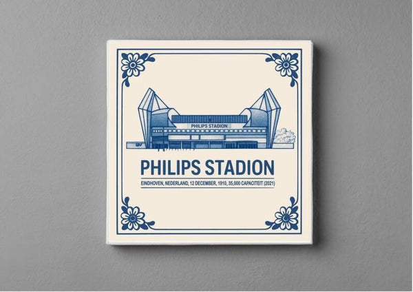 Het Philips Stadion in Delfts Blauw magneet 5 x 5 cm