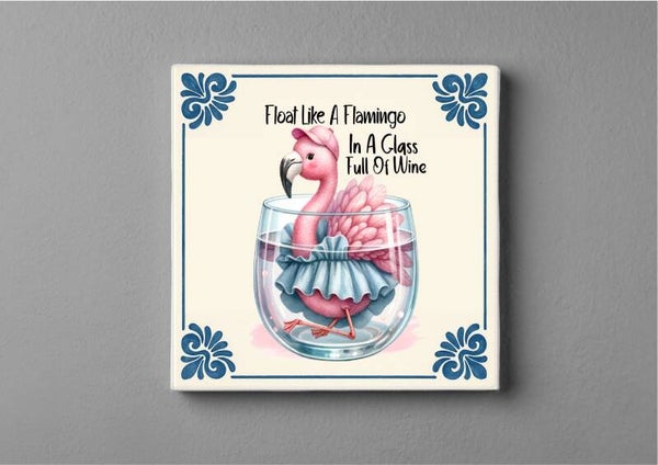 Delftsblauw tegeltjes magneet 5 x 5 cm - Float like a flamingo
