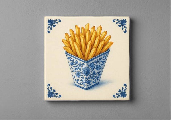 Delftsblauw Friet-Tegeltjes magneet 5x5 cm