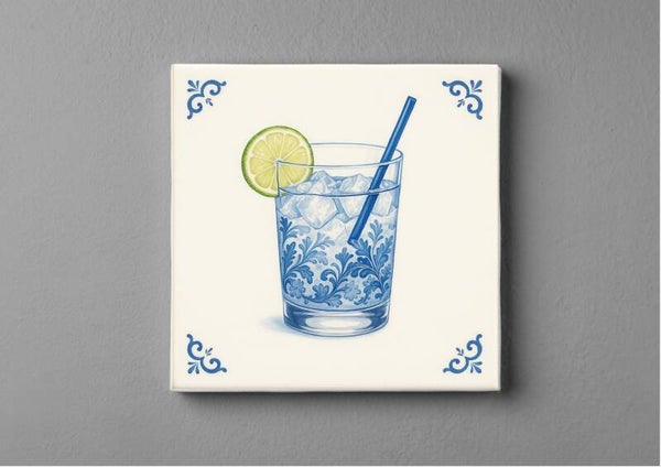 Delftsblauwe tegeltjes magneet 5 x 5 cm - Gin-tonic