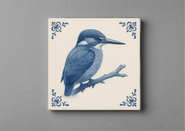 Delftsblauw Tegeltjes magneet 5 x 5 cm met IJsvogel