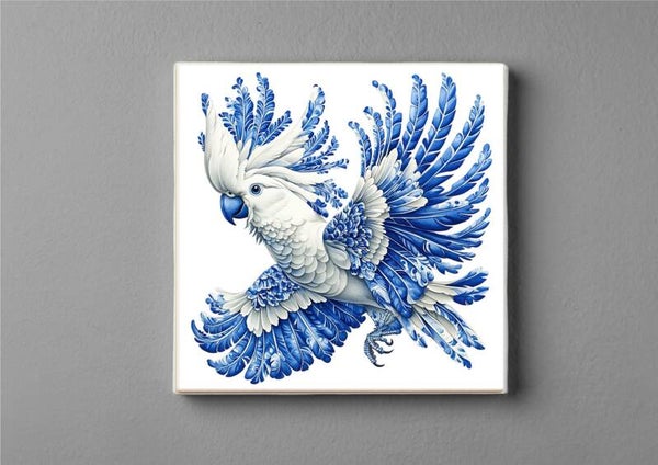 Delftsblauwe Kaketoe tegeltjes magneet 5 x 5 cm – Een vleugje tropische elegantie