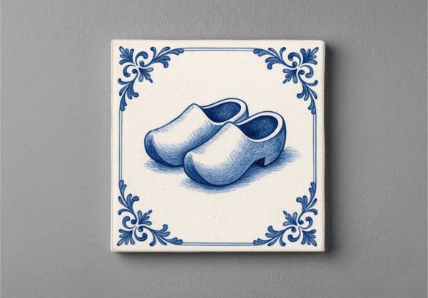 Oud Hollands Delftsblauw Tegeltje met Klompen magneet 5 x 5 cm