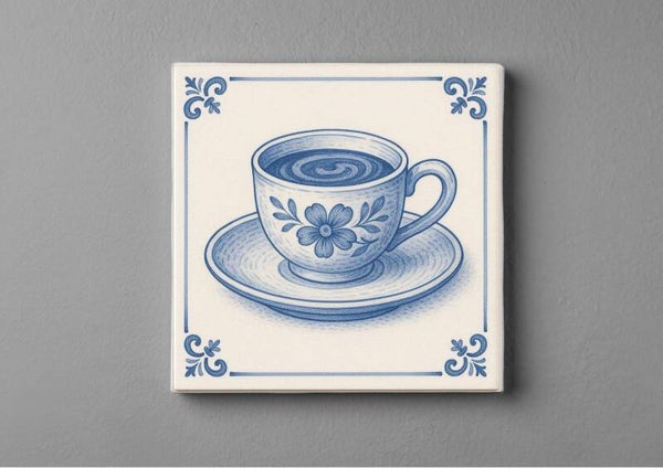 Delftsblauw Tegeltjes magneet 5 x 5 cm met Kopje Koffie