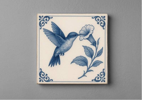 Delftsblauwe tegeltjes magneet 5 x 5 cm - Kolibri