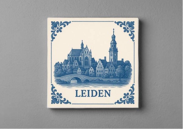 Delftsblauwe tegeltjes magneet 5 x 5 cm van Leiden