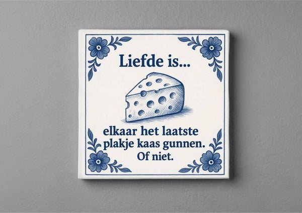 Delftsblauwe tegeltje : Liefde is kaas