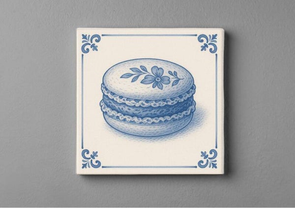 Delftsblauw Tegeltjes magneet 5 x 5 cm met Macaron