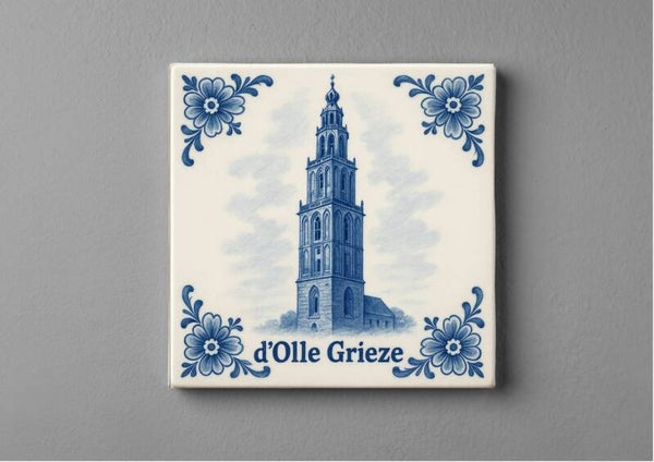 Delftsblauwe tegeltjes magneet 5 x 5 cm - Martinitoren Groningen
