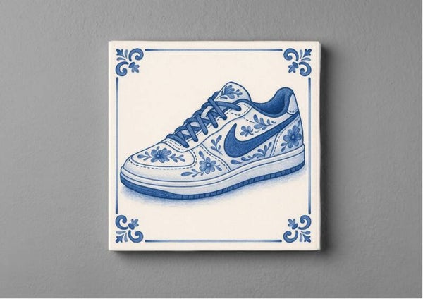 Delftsblauwe tegeltjes magneet 5 x 5 cm - Nike Sneaker
