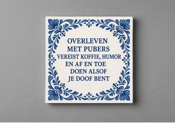 Delftsblauw Tegeltje - overleven met pubers