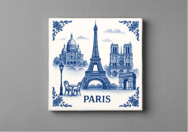 PARIS in Delftsblauw magneet 5 x 5 cm