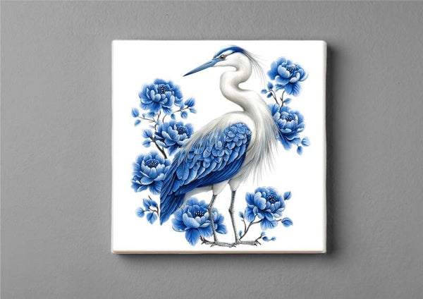 Delftsblauwe Reiger magneet 5 x 5 cm– Elegant en tijdloos