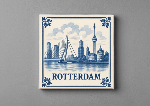 Delftsblauwe Rotterdam-tegeltjes magneet 5 x 5 cm