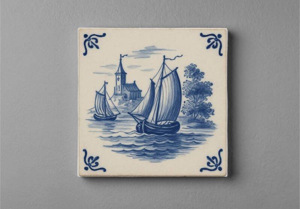 Delftsblauw Tegeltjes magneet 5 x 5 cm – Schepen op het Water
